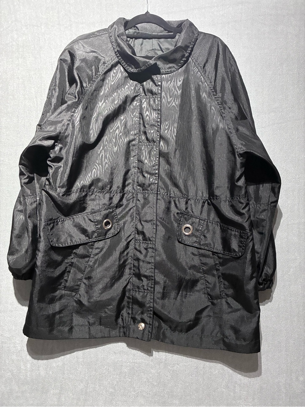 Vintage Braetan Black Watermark Print Rain Jacket Parka Coat Medium